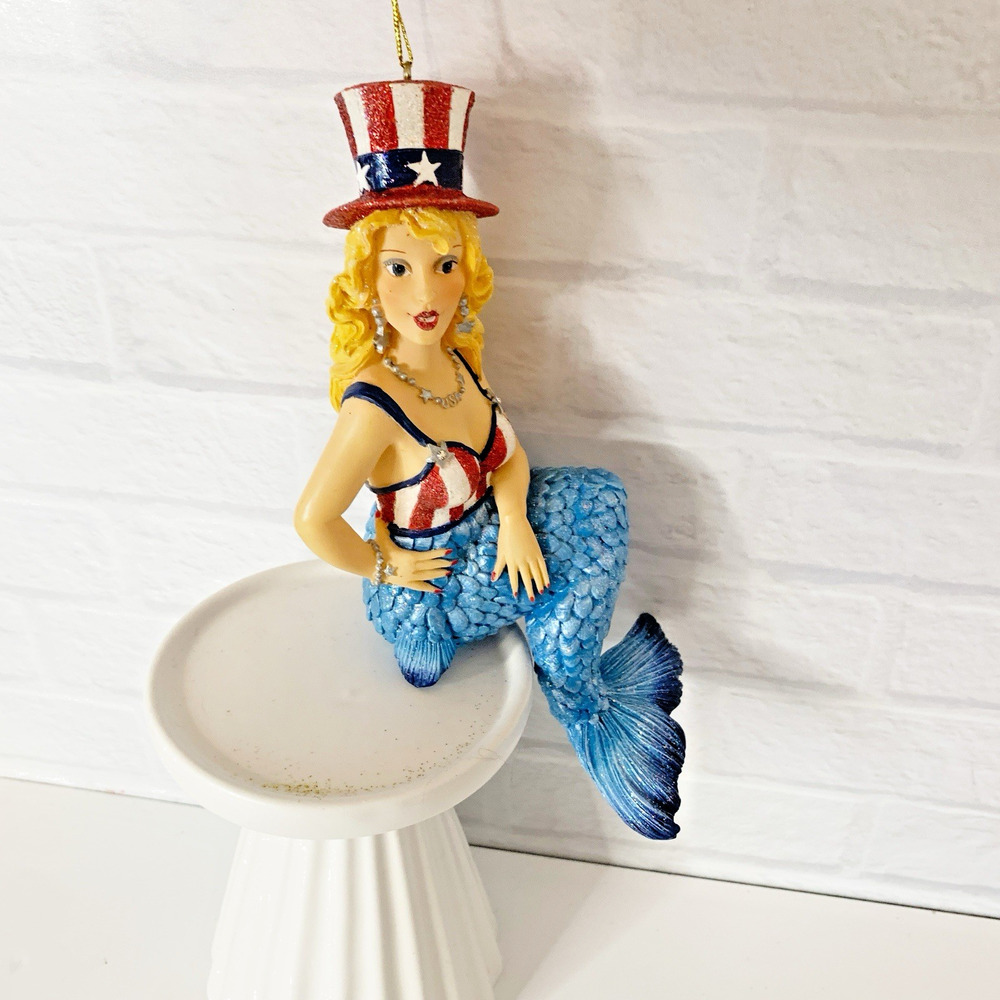 December Diamonds Stars USA Mermaid Ornament 7" America Uncle Sam Patriotic